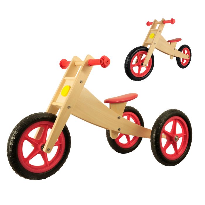 Houten Driewieler Loopfiets 2 in 1 Rood