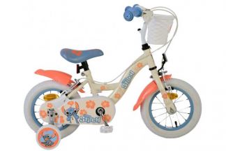 Disney Stitch Kinderfiets - Meisjes - 12 inch - Twee handremmen - Crème Koraal Blauw